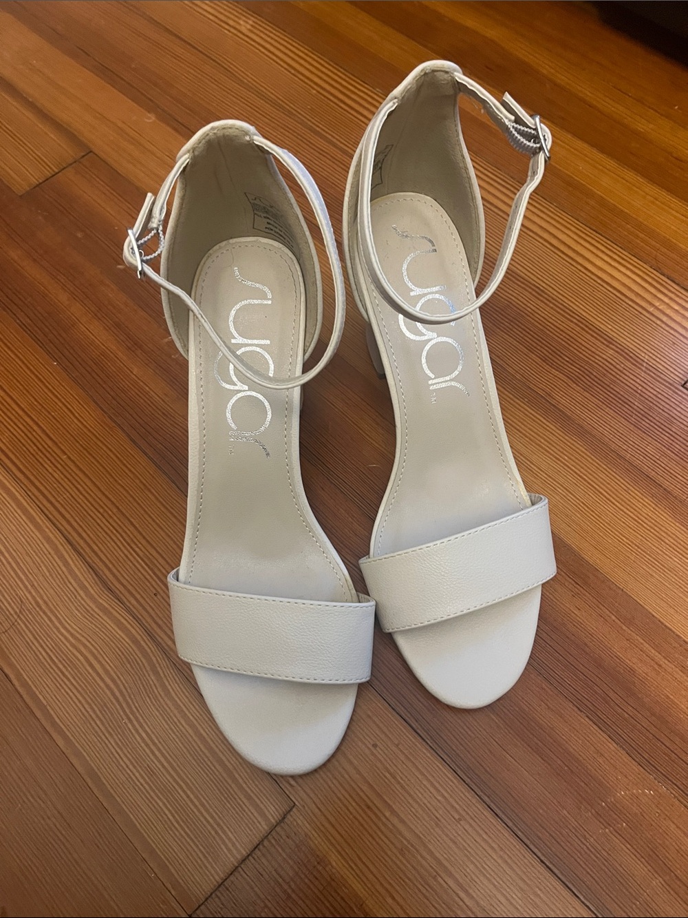 Sugar Cream Ankle-Strap Open-Toe Heels
